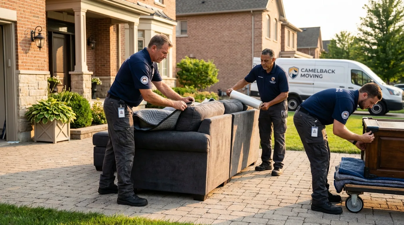 Large estate moving crew wrapping furniture in Roseville, MI
